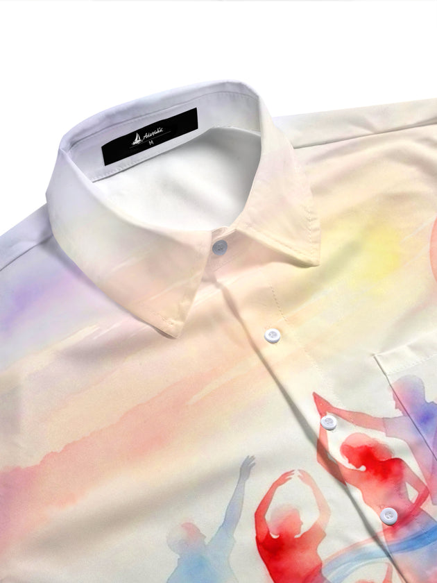 Adaychic Men's Printed Watercolor Family Silhouette Print Short Sleeve Shirt with Chest Pocket