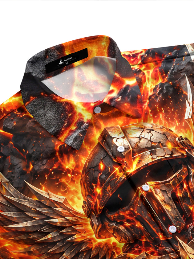 Adaychic Men's Lava And Winged Helmet With Stars Print Long Sleeve Shirt with Chest Pocket