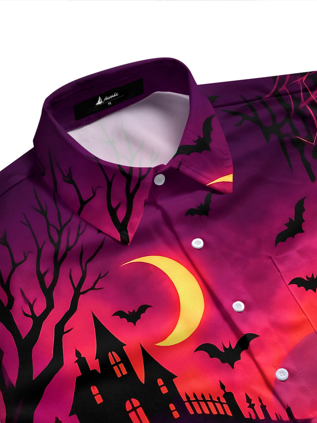 Adaychic Men's Halloween Crow Band Playing Instruments Print Short Sleeve Shirt with Chest Pocket