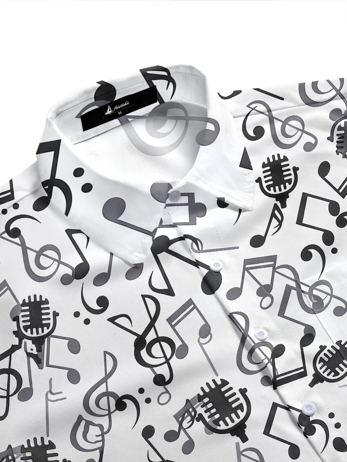 Adaychic Men's Graphic Musical Notes Print Short Sleeve Shirt with Chest Pocket