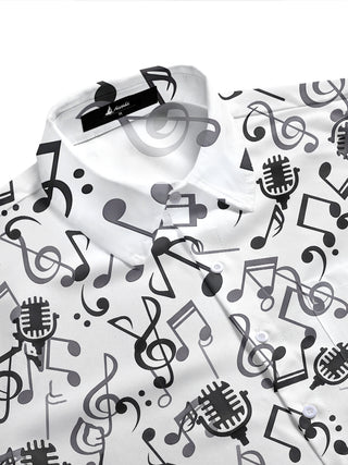 Adaychic Men's Graphic Musical Notes Print Short Sleeve Shirt with Chest Pocket
