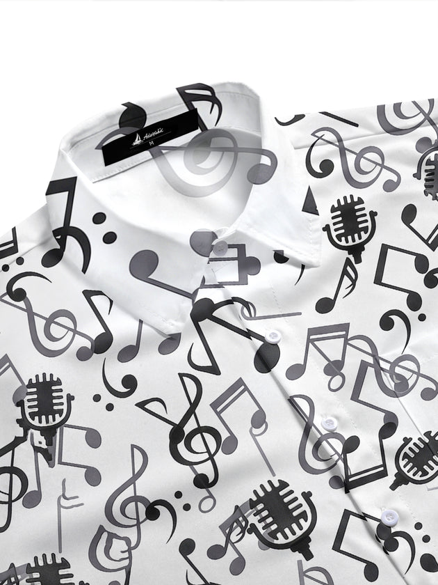 Adaychic Men's Graphic Musical Notes Print Short Sleeve Shirt with Chest Pocket