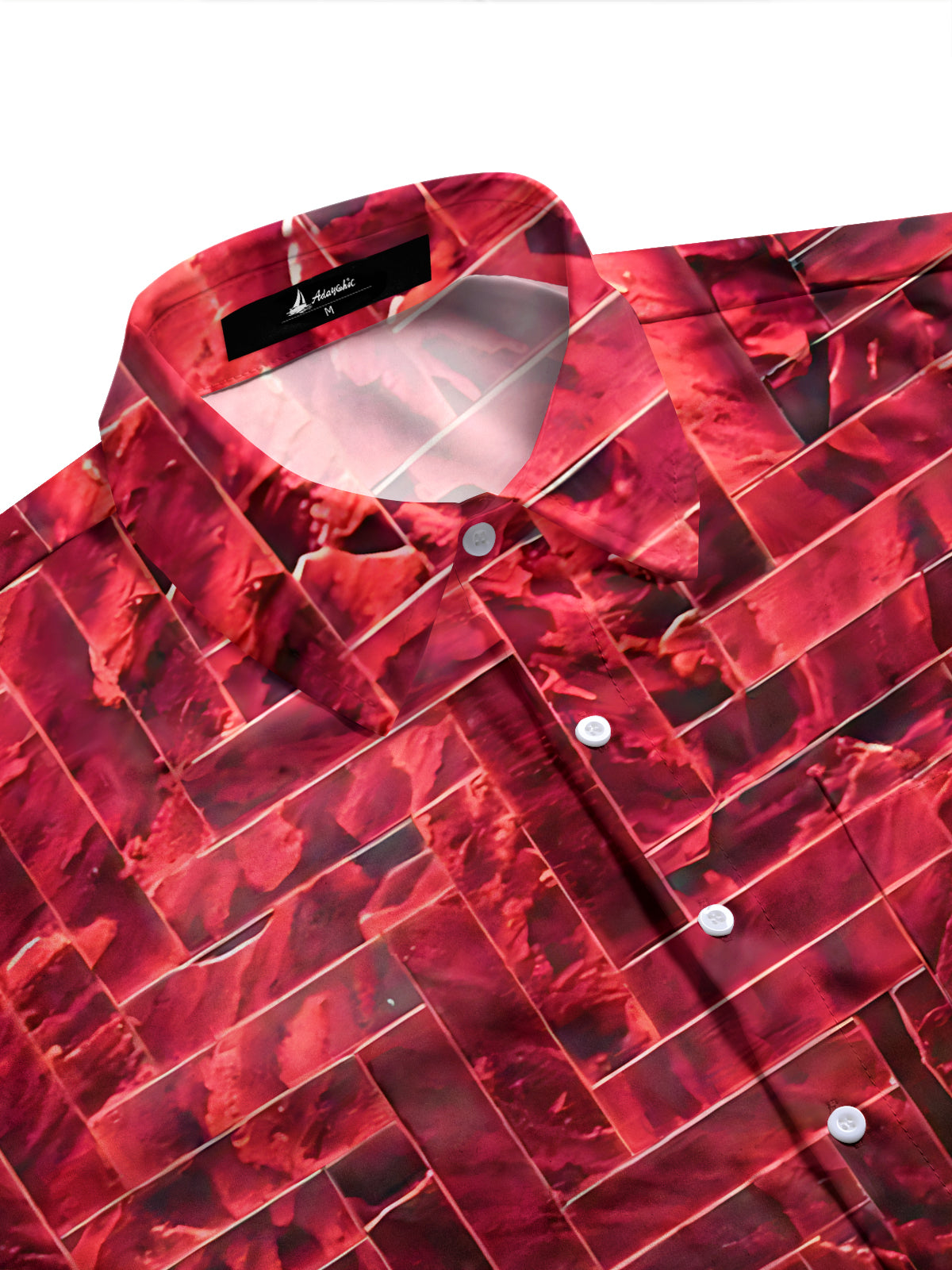 Adaychic Men's Printed Geometric Brick Pattern Long Sleeve Shirt with Chest Pocket