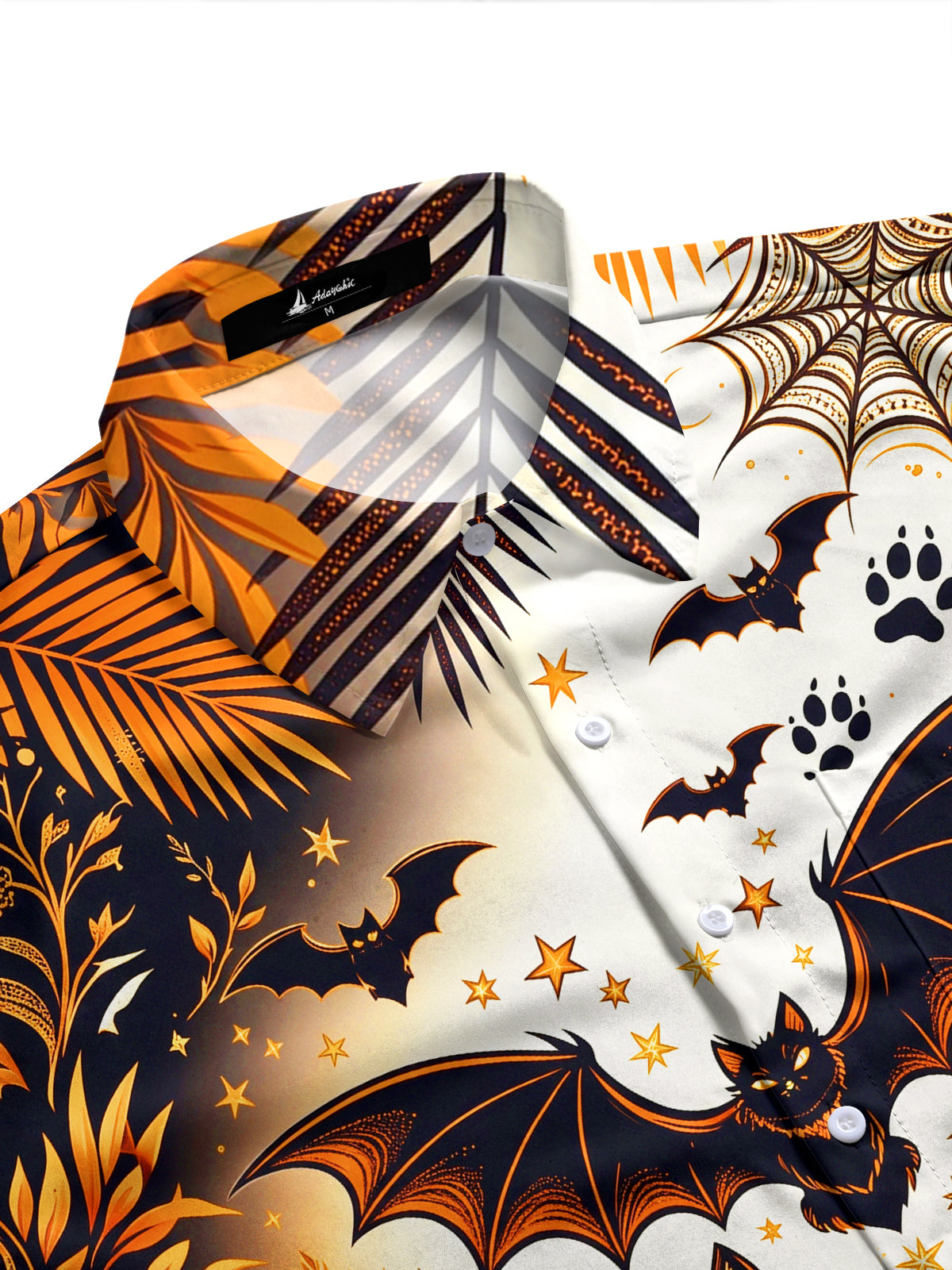 Adaychic Men's Halloween Black Cats And Pumpkins Print Long Sleeve Shirt with Chest Pocket