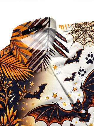 Adaychic Men's Halloween Black Cats And Pumpkins Print Long Sleeve Shirt with Chest Pocket