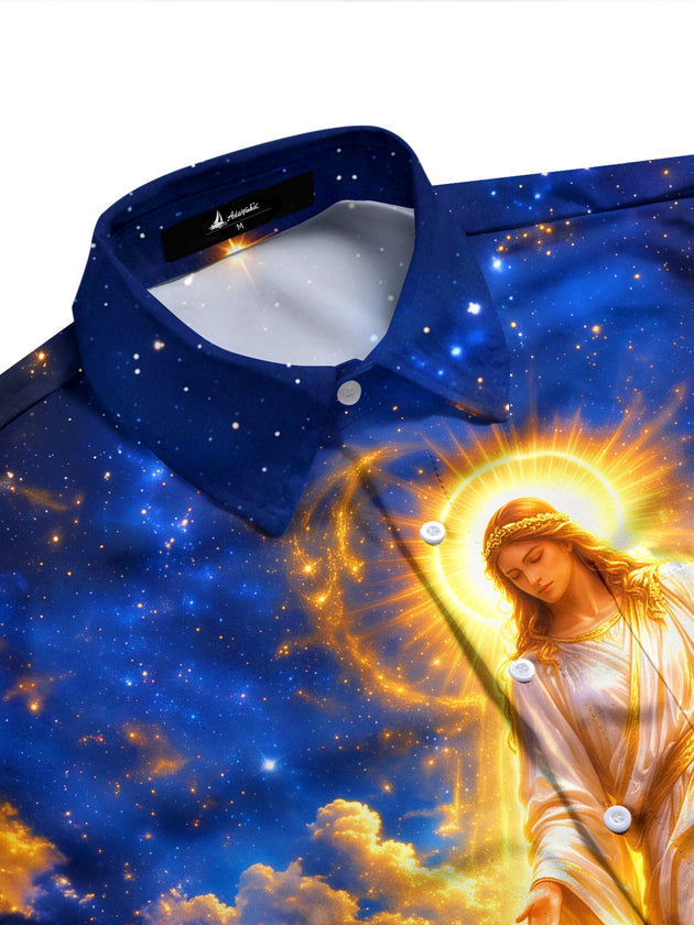 Adaychic Men's Angelic Figure With Shepherds And Sheep Print Long Sleeve Shirt with Chest Pocket