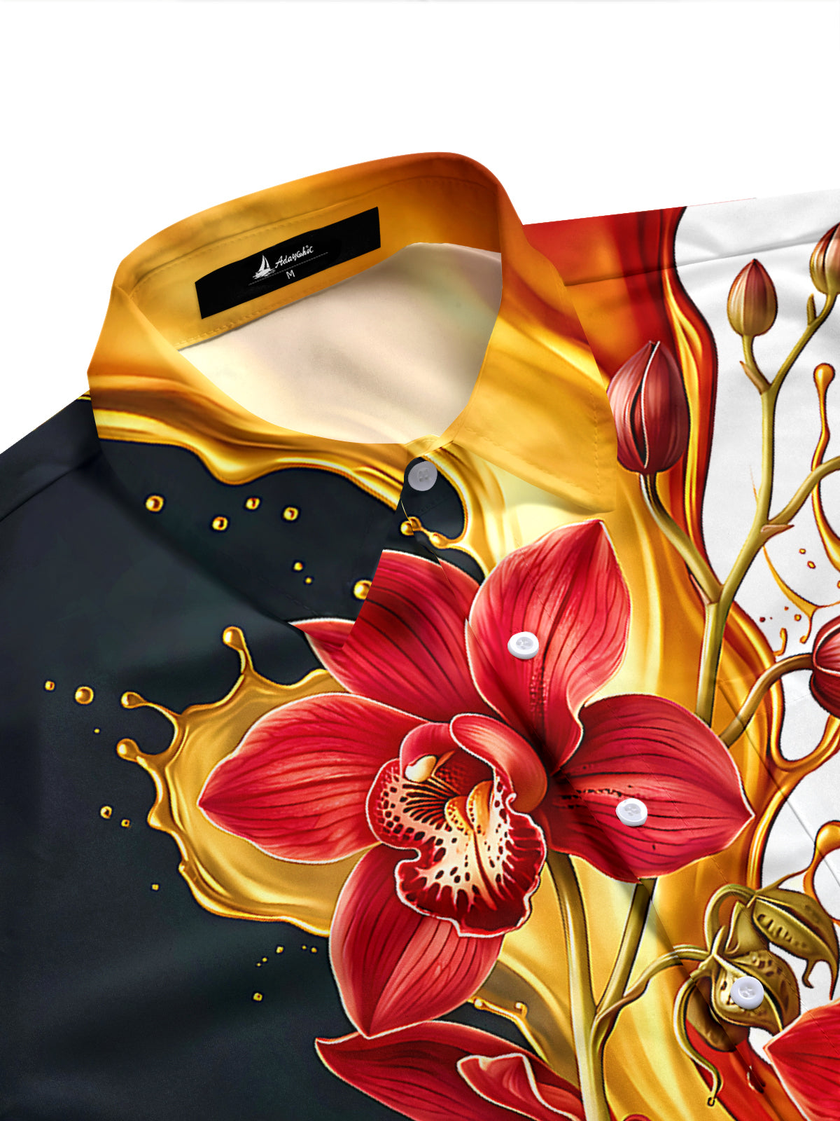 Adaychic Men's Floral Red Orchid Flowers Print Short Sleeve Shirt with Chest Pocket
