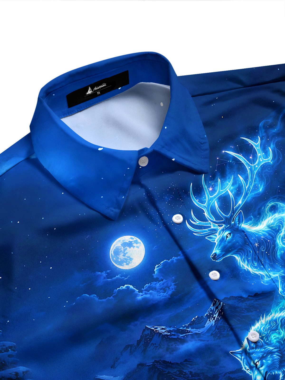 Adaychic Men's Fantasy Blue Beasts And Snow Mountain Print Long Sleeve Shirt with Chest Pocket