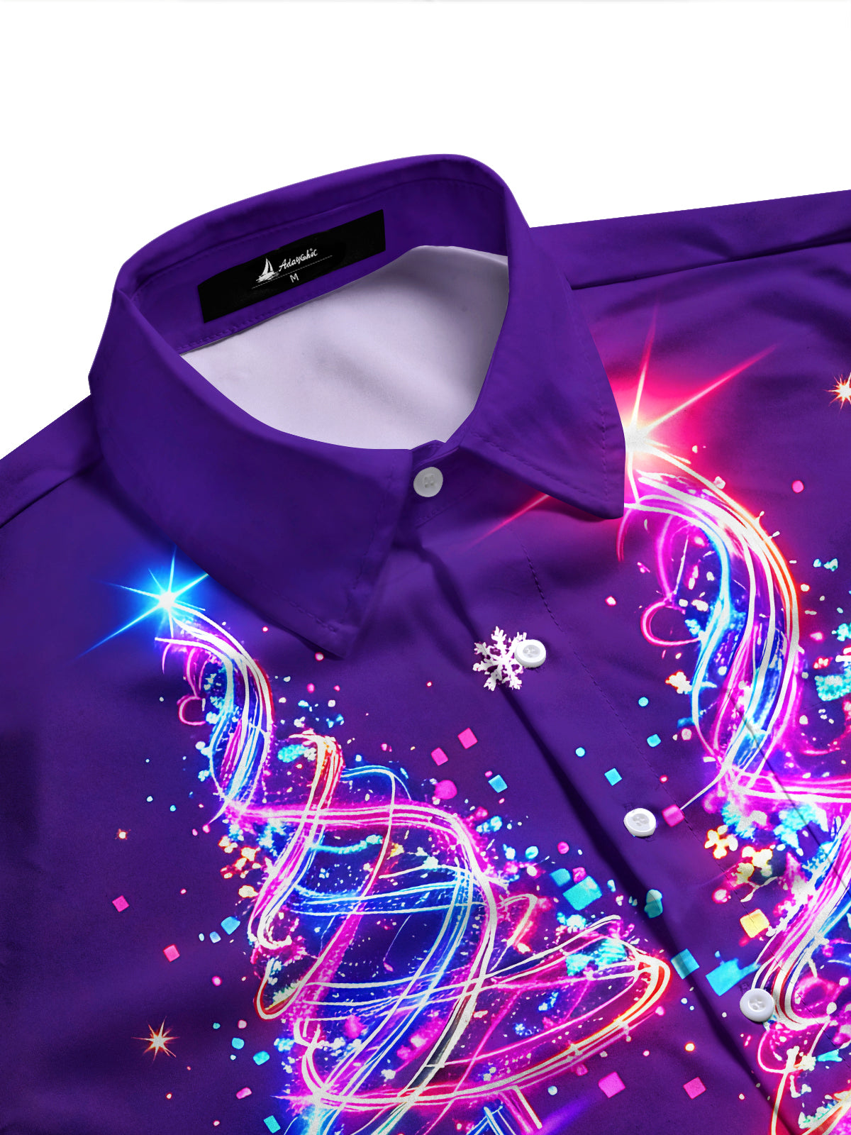 Adaychic Men's Graphic Neon Light Christmas Trees Print Long Sleeve Shirt with Chest Pocket