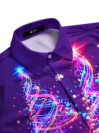Adaychic Men's Graphic Neon Light Christmas Trees Print Long Sleeve Shirt with Chest Pocket