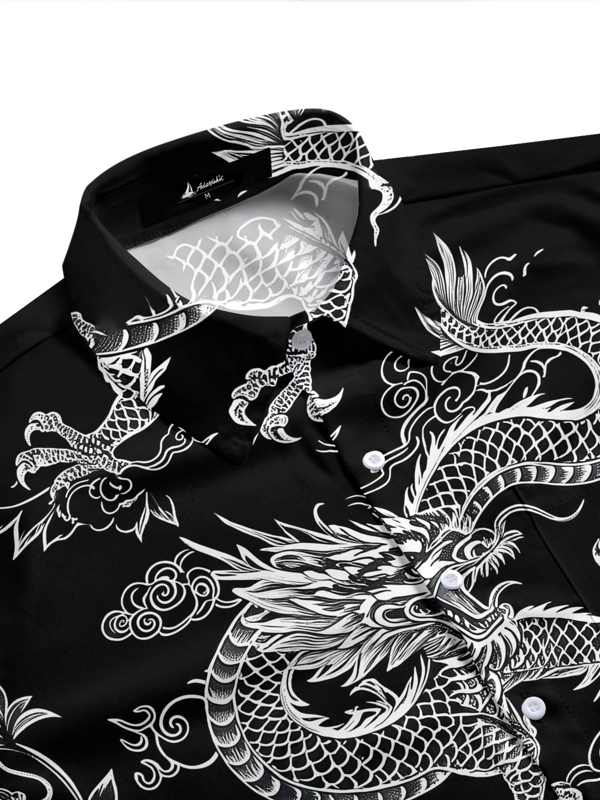 Adaychic Men's Hawaiian Chinese Dragon Print Short Sleeve Shirt with Chest Pocket