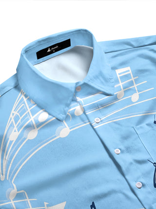 Adaychic Men's Graphic Drum Kit Print Music Notes Print Long Sleeve Shirt with Chest Pocket