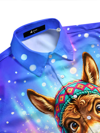 Adaychic Men's Graphic Donkey Character Print Long Sleeve Shirt with Chest Pocket