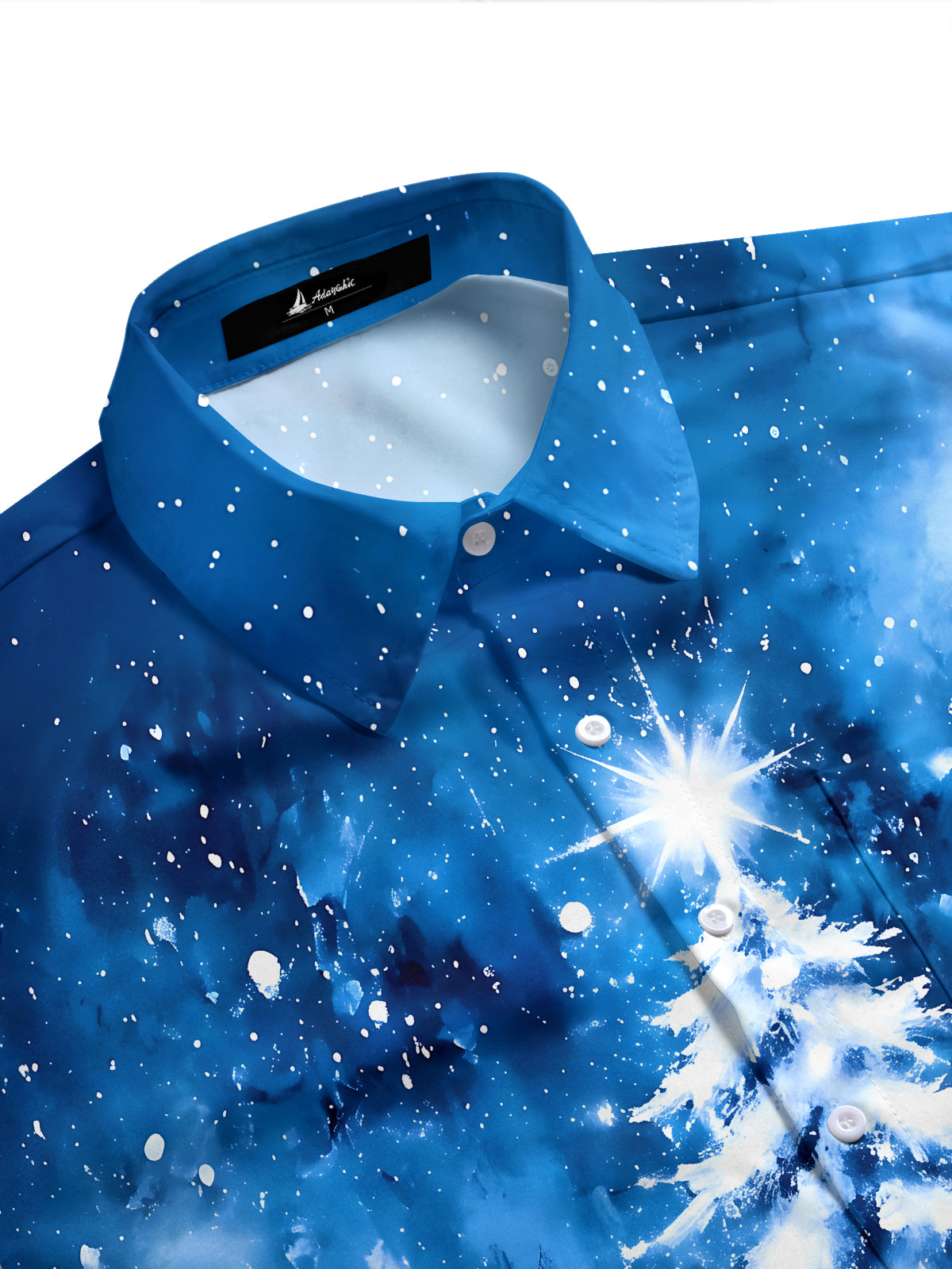 Adaychic Men's Hawaiian Snow-covered Christmas Tree Print Short Sleeve Shirt with Chest Pocket