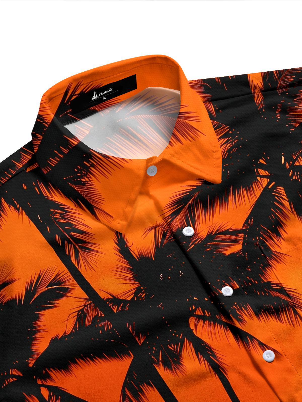 Adaychic Men's Hawaiian Palm Tree Silhouette Print Long Sleeve Shirt with Chest Pocket