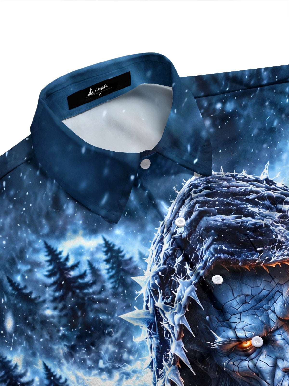 Adaychic Men's Long Sleeve Stand Collar Shirt - Frost Giant With Ice Hood And Glowing Orange Eyes Print