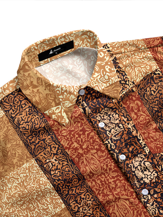 Adaychic Men's Vintage Style Paisley Patchwork Print Long Sleeve Shirt with Chest Pocket