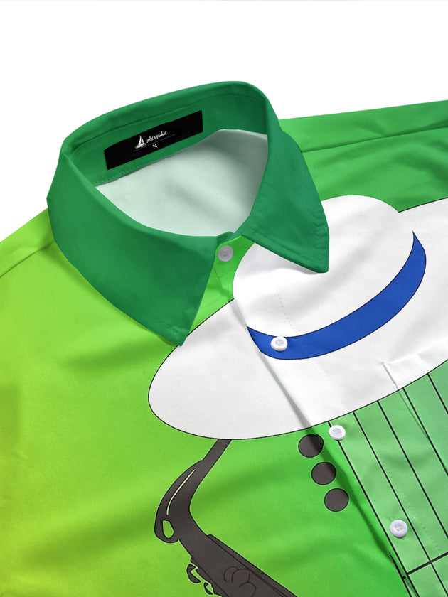 Adaychic Men's Graphic Saxophone Print Guitar Neck Print Hat with Chest Pocket