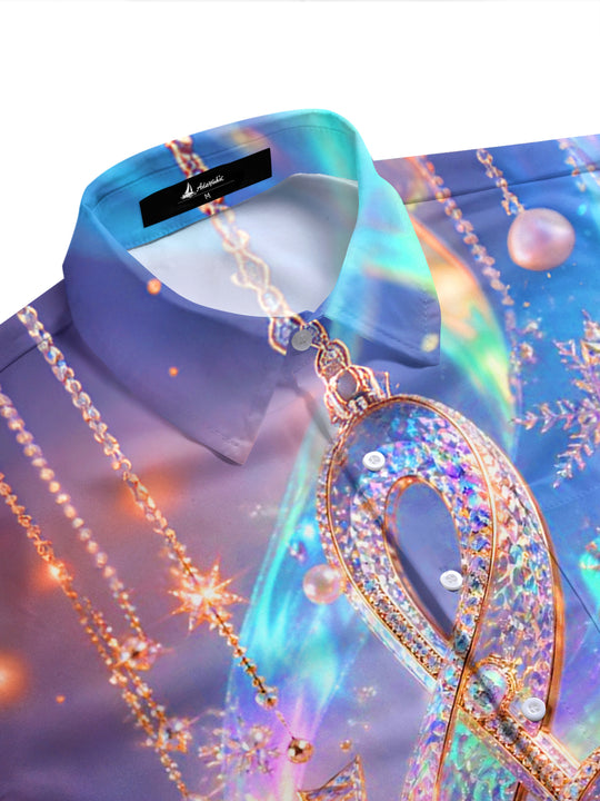 Adaychic Men's Graphic Jeweled Treble Clef Print Short Sleeve Shirt with Chest Pocket