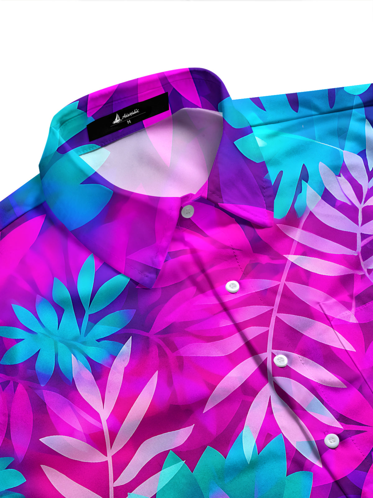 Adaychic Men's Hawaiian Tropical Leaf Print Long Sleeve Shirt with Chest Pocket
