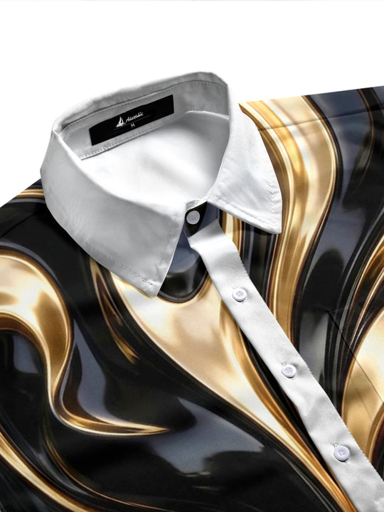 Adaychic Men's 3D Abstract 3D Swirling Metallic Waves Print Short Sleeve Shirt with Chest Pocket