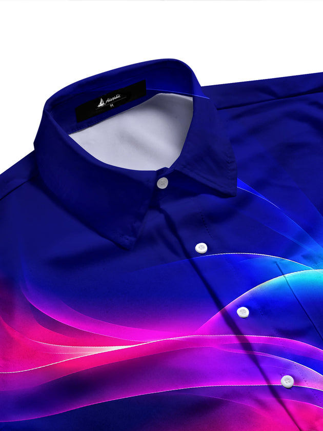 Adaychic Men's Abstract Swirling Gradient Waves Print Long Sleeve Shirt with Chest Pocket