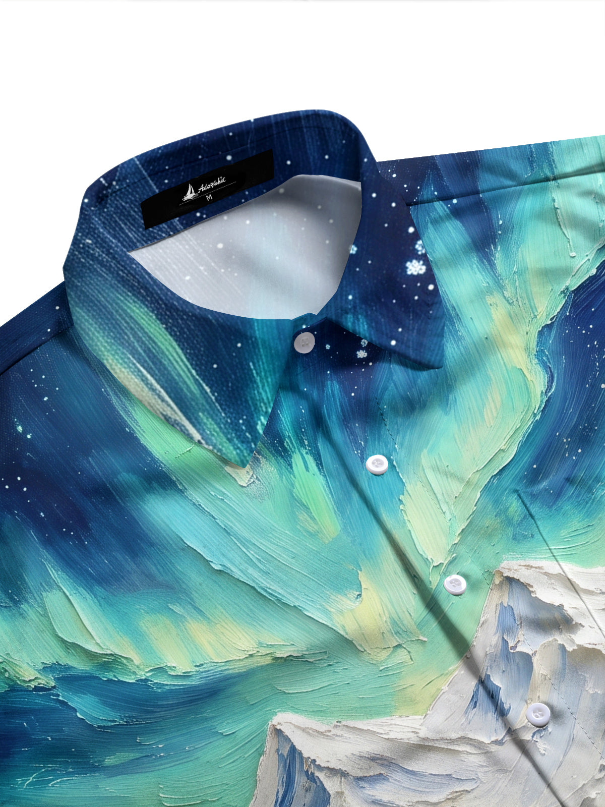 Adaychic Men's Aurora Borealis And Snowy Mountains Print Long Sleeve Shirt with Chest Pocket
