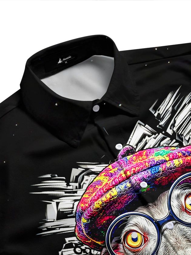 Adaychic Men's Graphic Casual Print Short Sleeve Shirt with Chest Pocket