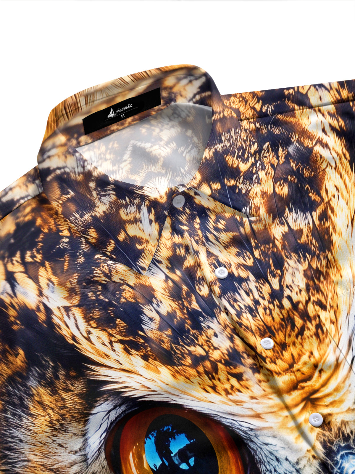 Adaychic Men's Graphic Owl Face Close-up Print Animal Print Long Sleeve Shirt with Chest Pocket