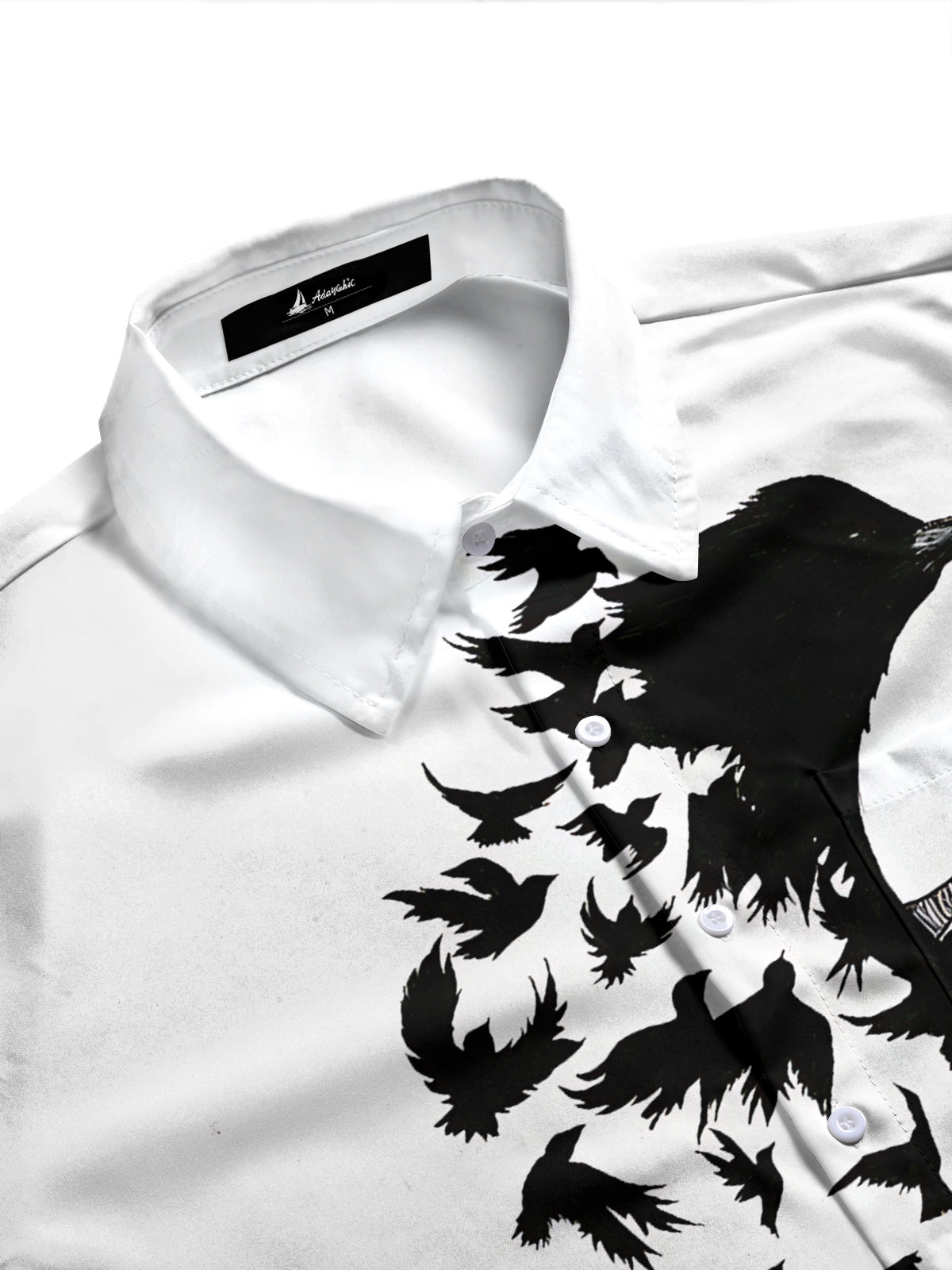 Adaychic Men's Graphic Crow Silhouette Print Long Sleeve Shirt with Chest Pocket