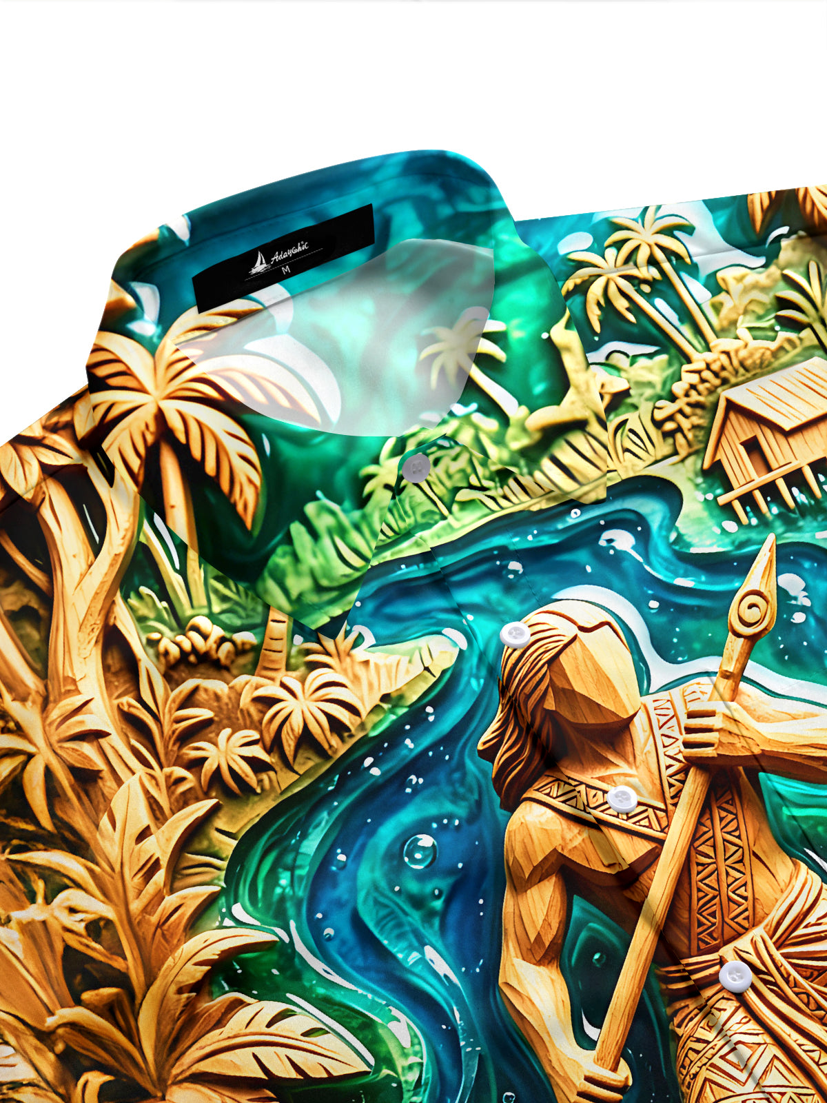 Adaychic Wood Carving Polynesian Canoe Men's Pocket Short Sleeve Shirts