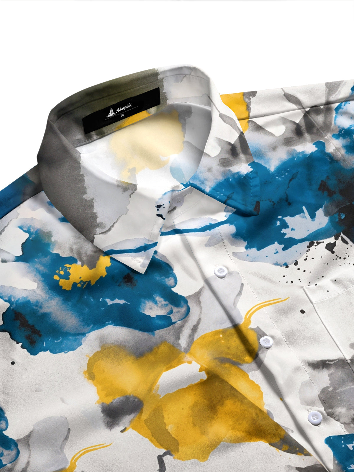 Adaychic Men's Printed Ink Wash Abstract Blooms Print Long Sleeve Shirt with Chest Pocket