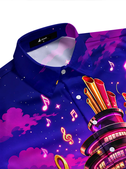 Adaychic Men's Graphic Music Cruise Ship Print Short Sleeve Shirt with Chest Pocket