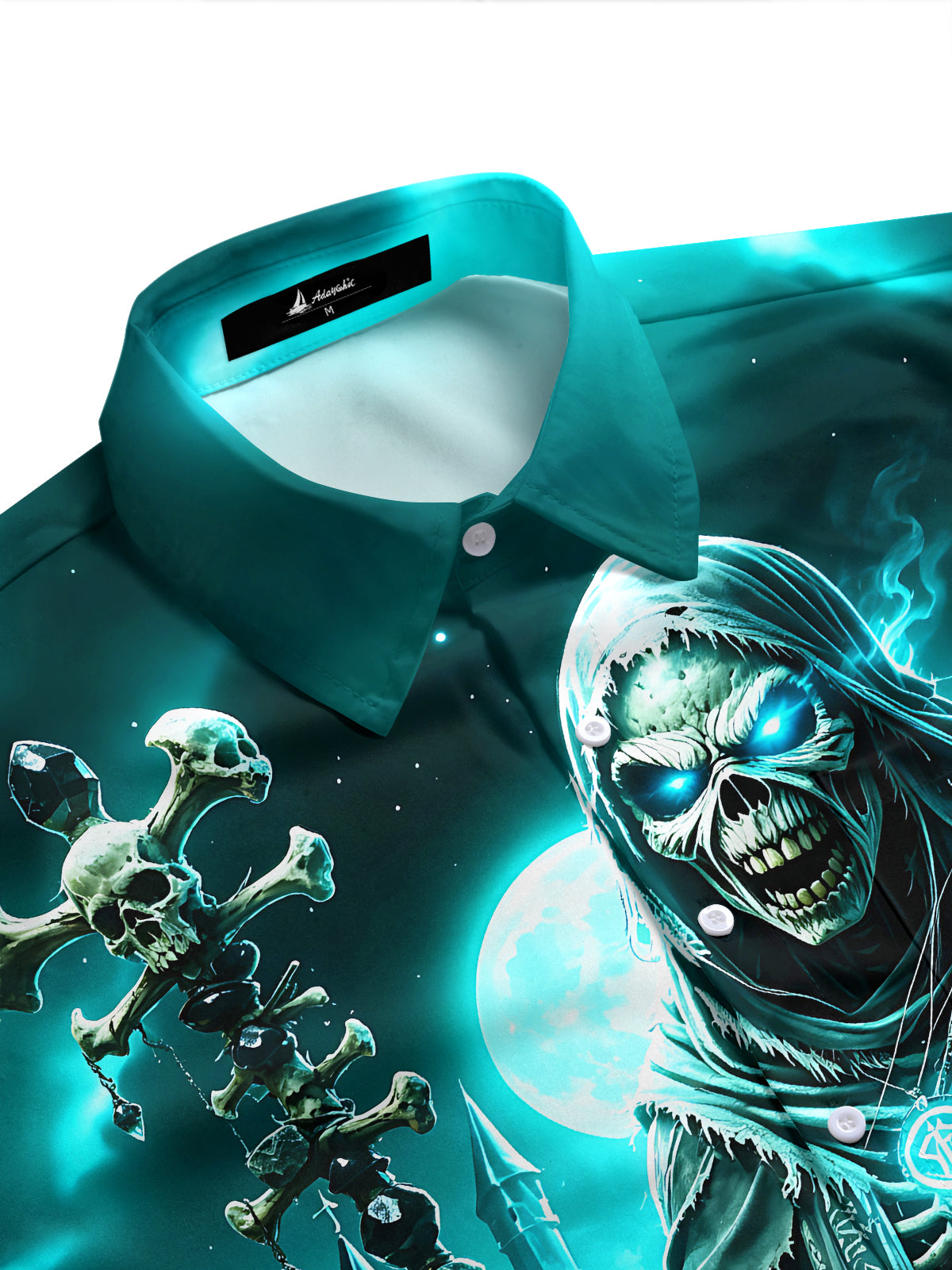 Adaychic Men's Graphic Halloween Print Short Sleeve Shirt with Chest Pocket