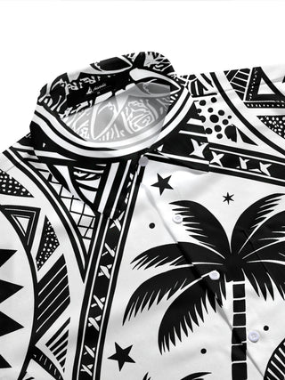 Adaychic Men's Hawaiian Sea Turtle Print Palm Tree Print Short Sleeve Shirt with Chest Pocket
