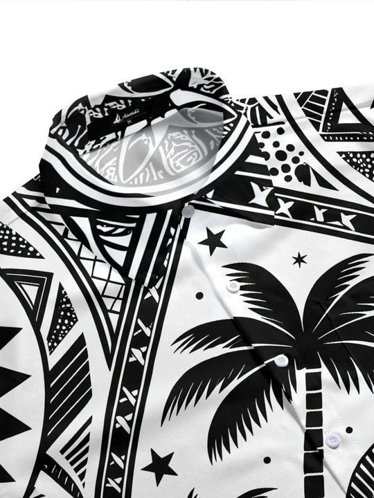 Adaychic Men's Hawaiian Sea Turtle Print Palm Tree Print Short Sleeve Shirt with Chest Pocket