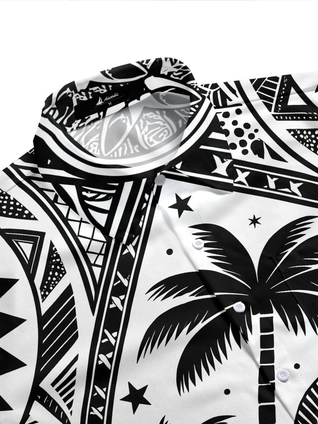 Adaychic Men's Hawaiian Sea Turtle Print Palm Tree Print Short Sleeve Shirt with Chest Pocket