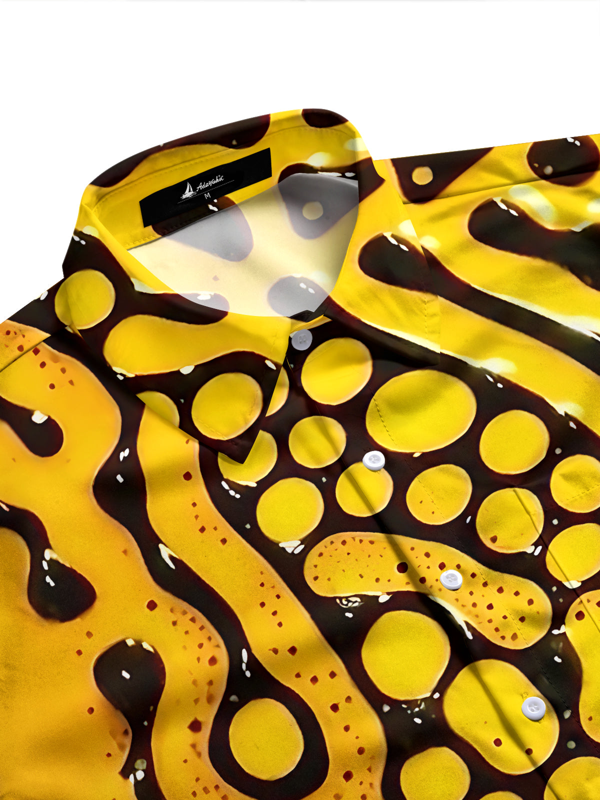 Adaychic Men's Abstract Yellow And Black Circles Print Long Sleeve Shirt with Chest Pocket