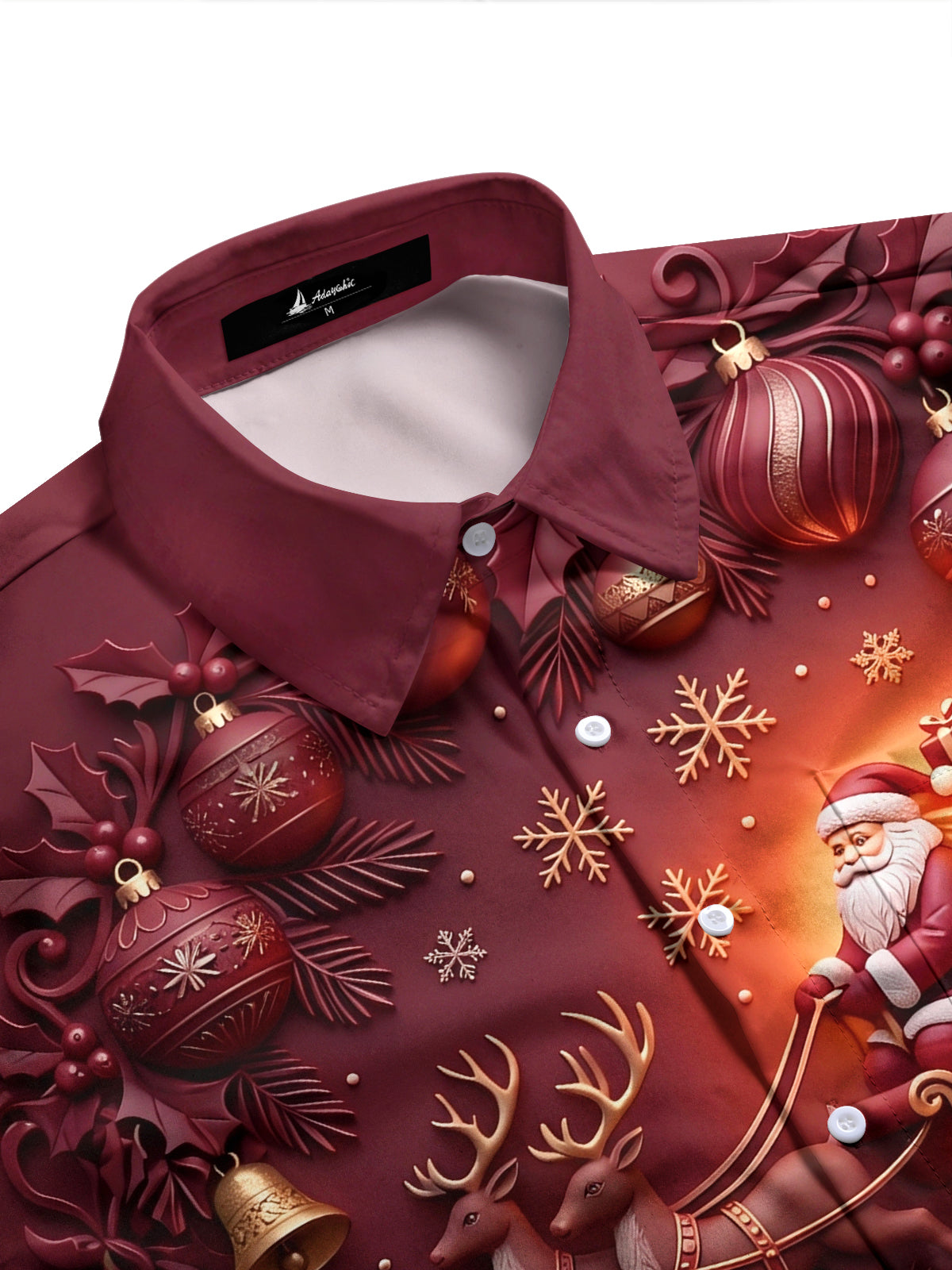 Adaychic Men's 3D Christmas Ornaments Print Long Sleeve Shirt with Chest Pocket