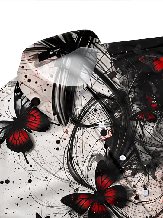 Adaychic Men's Graphic Butterfly Print Short Sleeve Shirt with Chest Pocket