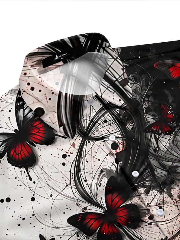 Adaychic Men's Graphic Butterfly Print Short Sleeve Shirt with Chest Pocket