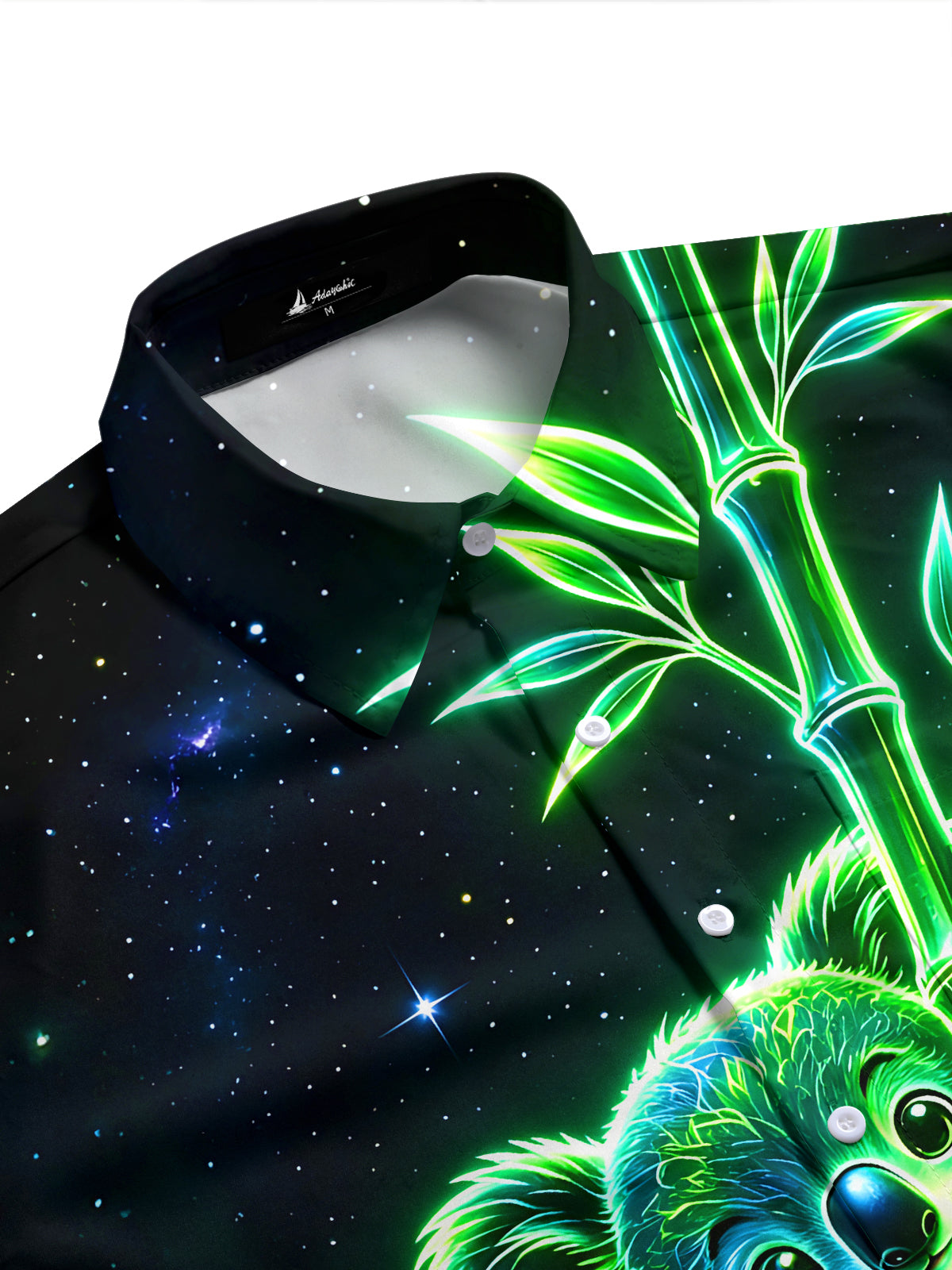 Adaychic Men's Graphic Neon Koala Print Bamboo Print Short Sleeve Shirt with Chest Pocket