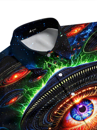 Adaychic Men's Graphic UFO All-seeing Eye Print Short Sleeve Shirt with Chest Pocket