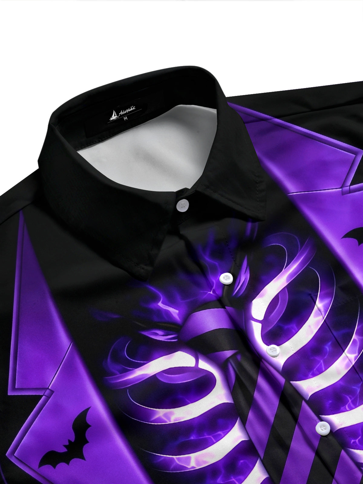 Adaychic Men's Graphic Skeleton Ribcage Print Short Sleeve Shirt with Chest Pocket