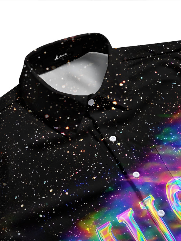 Adaychic Men's Graphic Space Print Short Sleeve Shirt with Chest Pocket