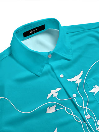 Adaychic Men's Printed Guitar Strings Print Short Sleeve Shirt with Chest Pocket