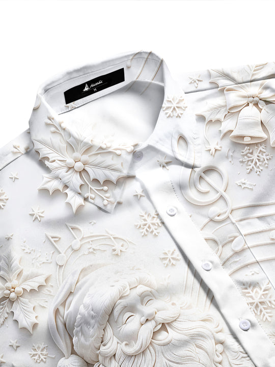 Adaychic 3D Relief Santa Claus Music Men's Pocket Long Sleeve Shirts
