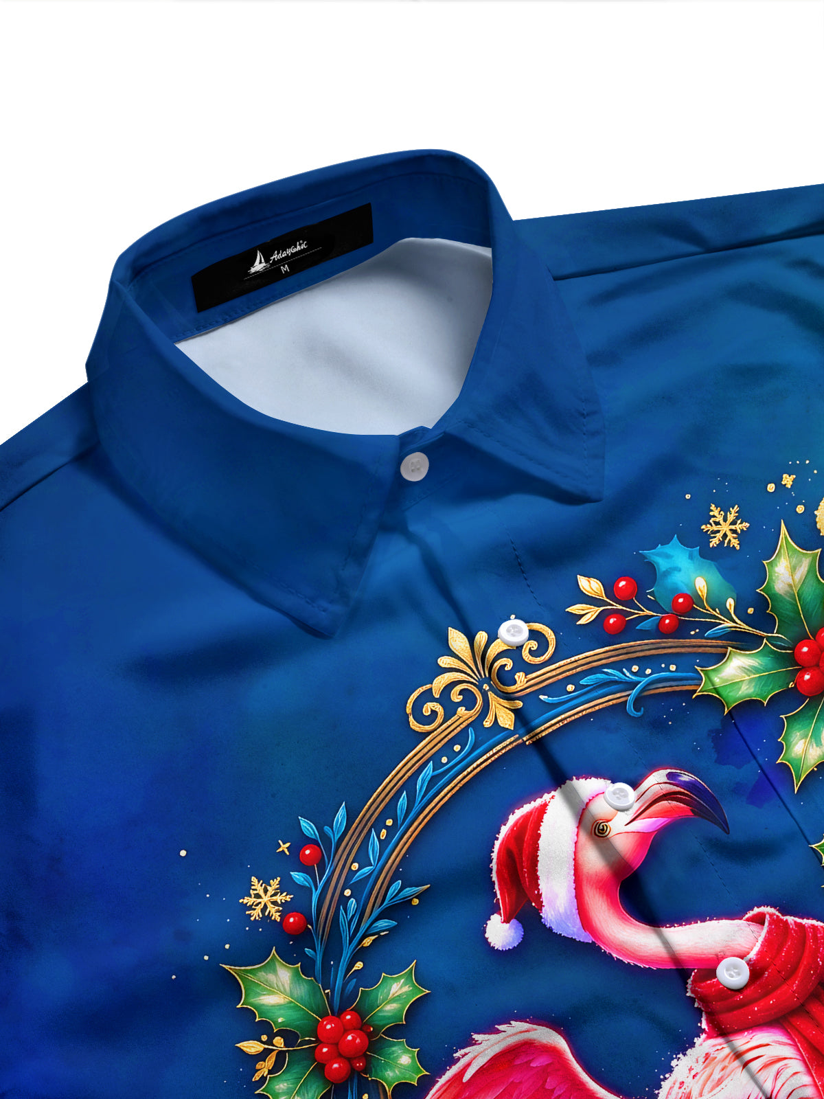 Adaychic Men's Long Sleeve Shirt - Christmas Flamingo With Santa Hat And Scarf Print with Chest Pocket