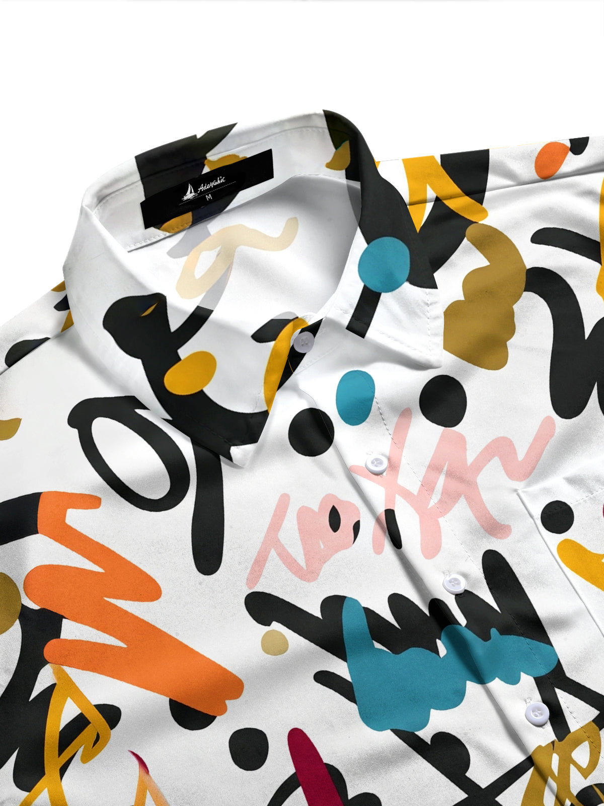 Adaychic Men's Printed Abstract Scribble Pattern Long Sleeve Shirt with Chest Pocket