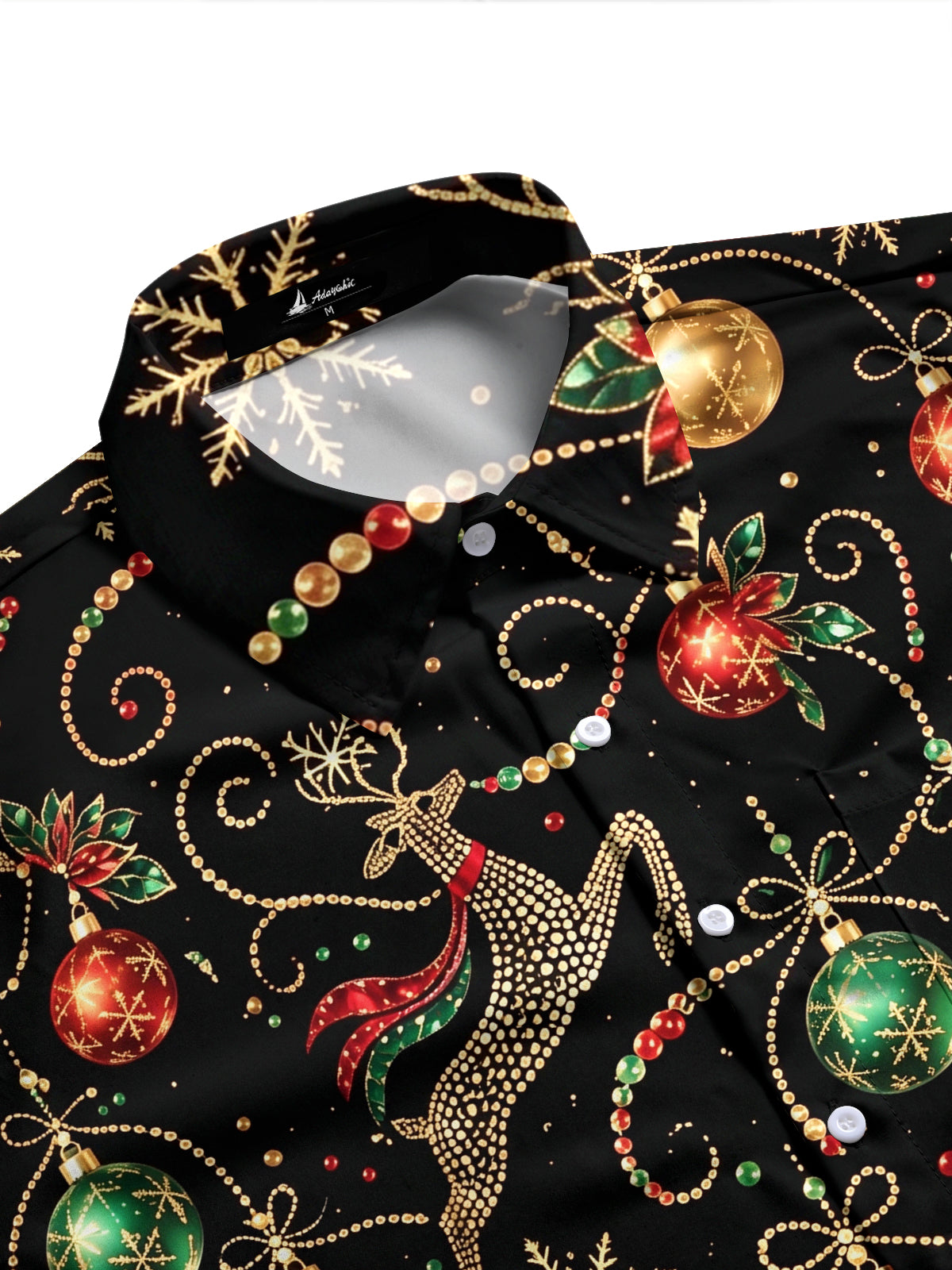 Adaychic Men's Printed Christmas Reindeer And Ornaments Print Long Sleeve Shirt with Chest Pocket
